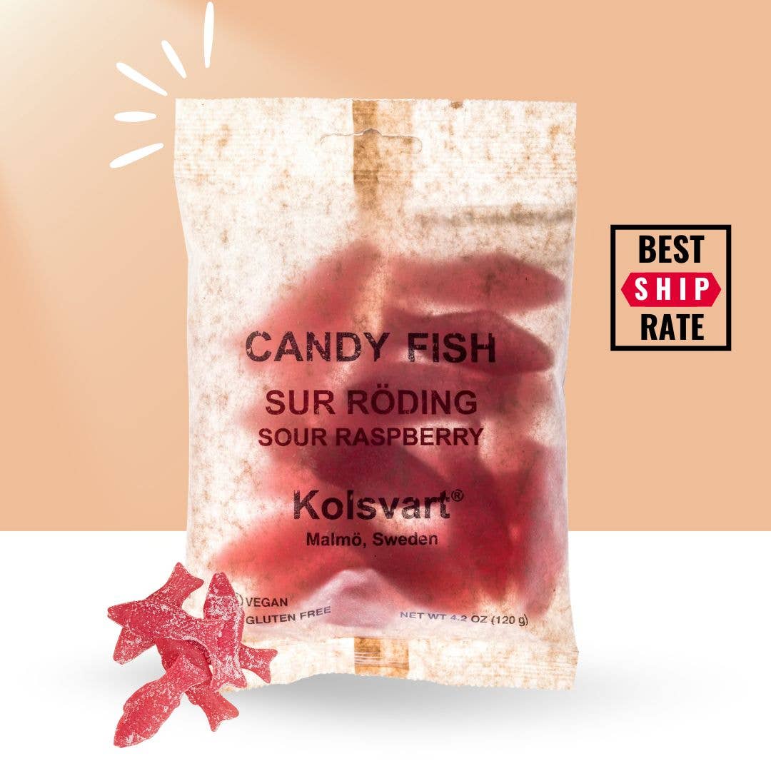Kolsvart Sur Röding Sour Raspberry Candy Fish